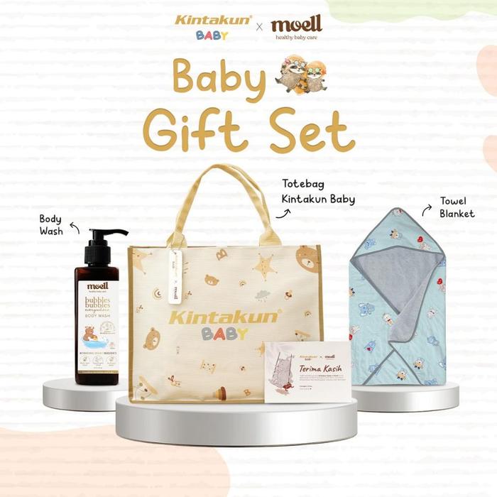 KINTAKUN BABY X MOELL Gift Set Paket Hampers Newborn Hoodie Blanket Body Wash