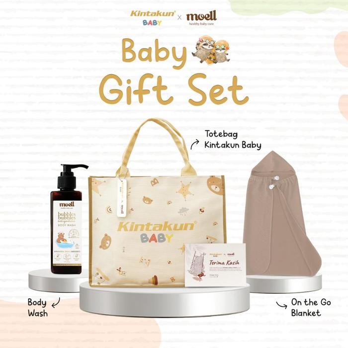 KINTAKUN BABY X MOELL Gift Set Paket Hampers Newborn On The Go Blanket Hair Lotion