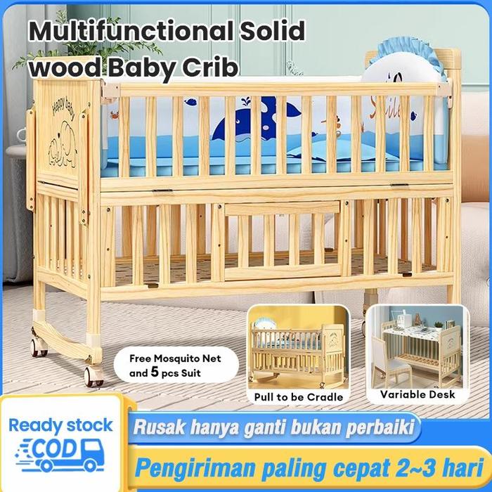 BIGWOODS【Tanpa Cat & Tanpa Formalin】Tempat Tidur Bayi 0-10 Tahun/Ranjang Bayi/Box Bayi/Tempat Tidur