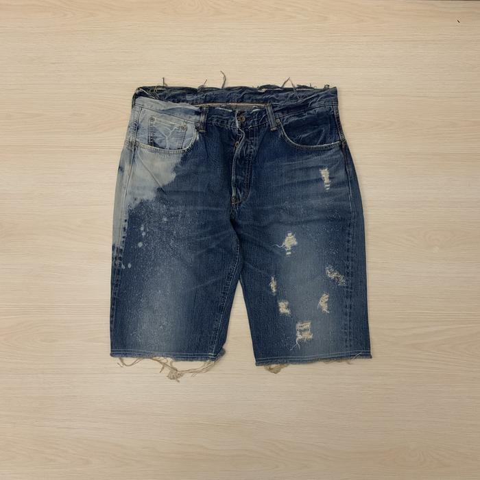 edwin 505 selvedge half japan destroyed jeans pendek ukuran L XL 34 35 36 pria laki original jeans b