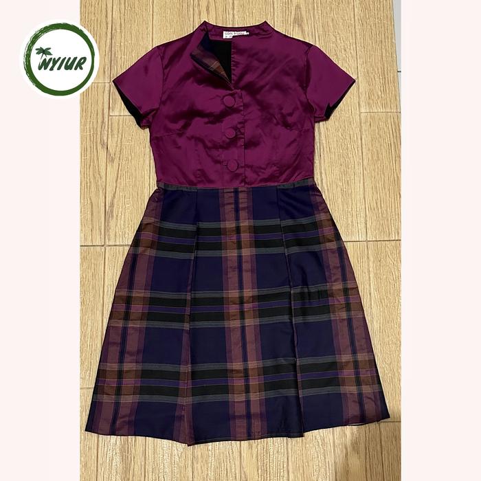 Preloved dress formal ungu - mix tenun