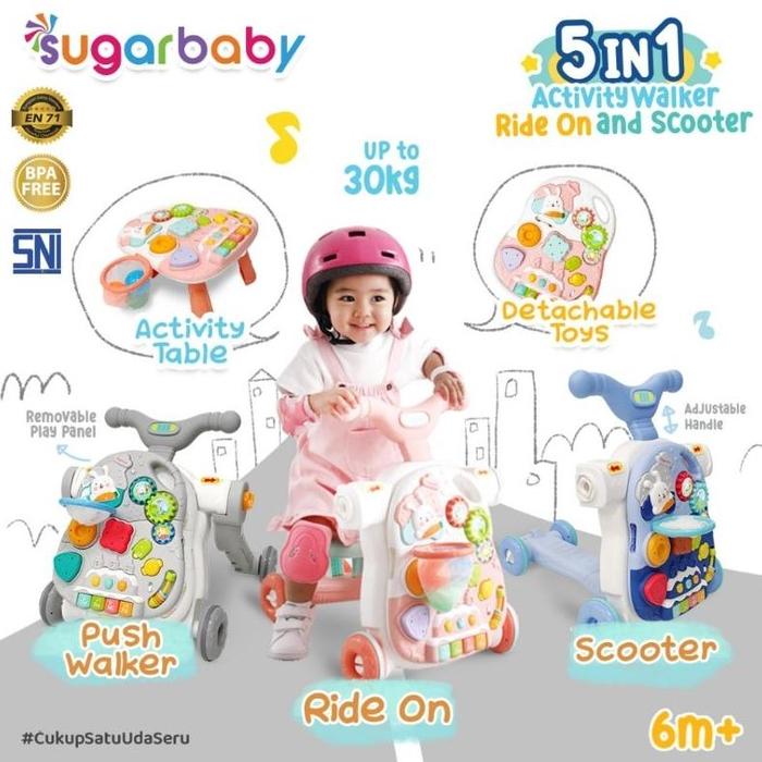 Sugar Baby 5in1 Activity Walker, Ride-On and Scooter-Push Walker-Activity Walker-Baby Walker