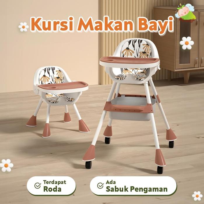 MOMOGII Kursi Makan Bayi Multifungsi dengan Roda - Kursi Makan Bayi Serbaguna yang Praktis dan Aman