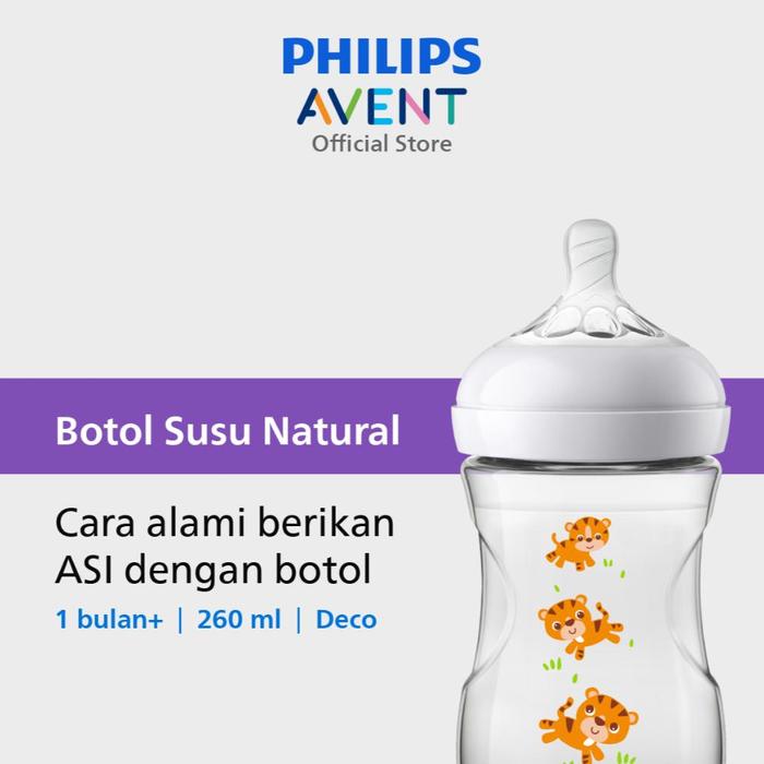 Philips Avent | Botol Susu Bayi | Natural | Dot Tidak Bingung Putting | 260 ml | Decorative Tiger | 