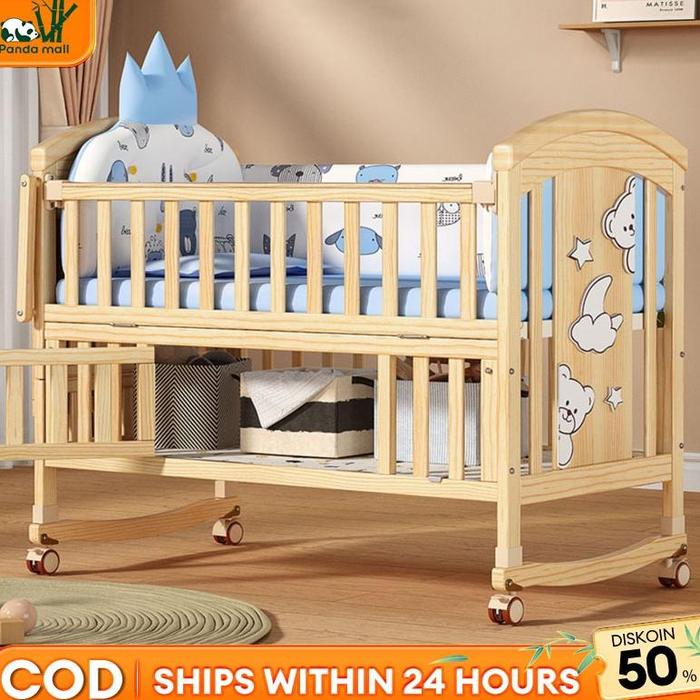Tempat Tidur Bayi Kayu Solid Box Bayi Lipat Multifungsi Baby Crib Box TempaTidur Bayi 0-3 Tahun