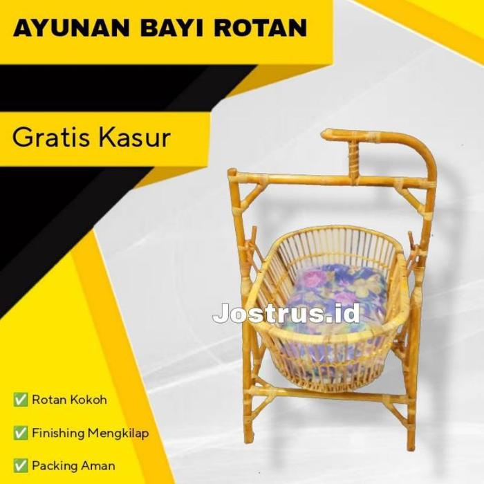 Ayunan Bayi Rotan GRATIS KASUR Balita FINISHING MENGKILAP / Tempat Tidur Goyang Anak Kecil Gratis On