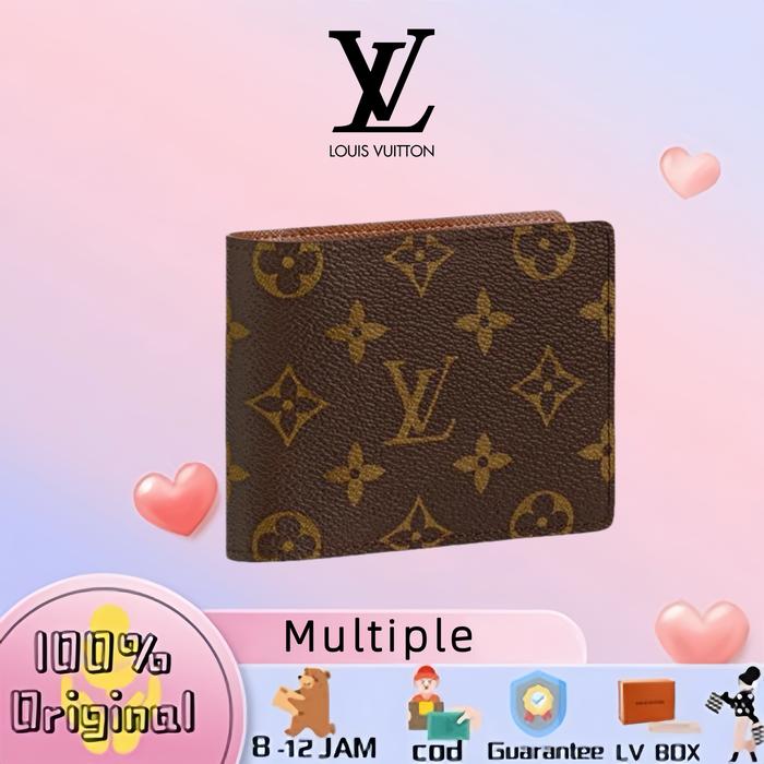 【100% original】LV Louis Vuitton Multiple Dompet Lipat/Model pndek presbiopia/Dompet pendek abu-abu g