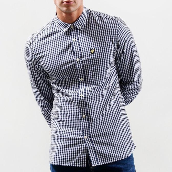 new !!! Lyle and Scott Long Sleeve Gingham Shirt Navy Original murah