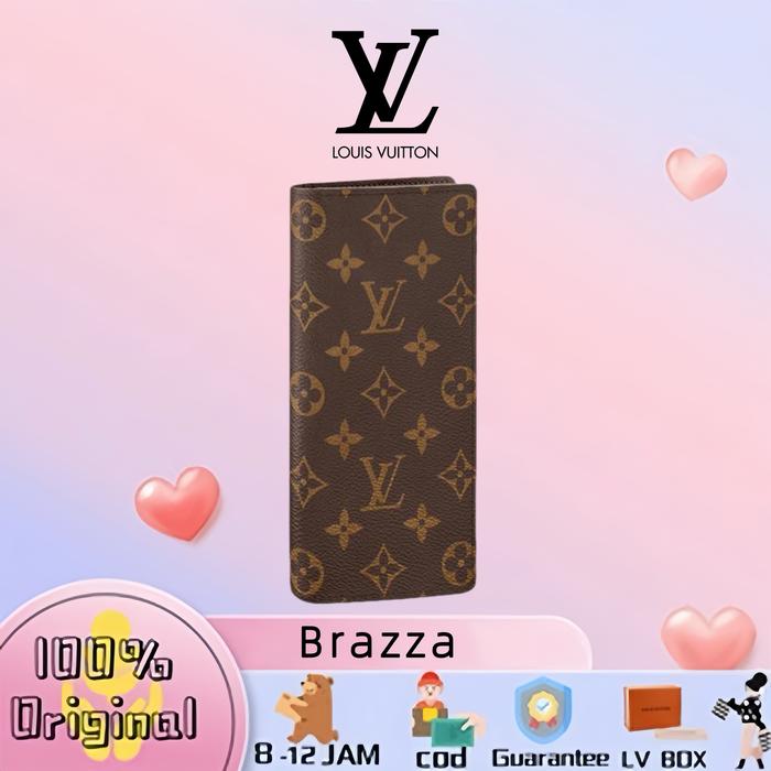 【100% Original】LV Louis Vuitton Brazza Dompet Lipatpria/Model panjang presbiopia/Dompet panjang abu-