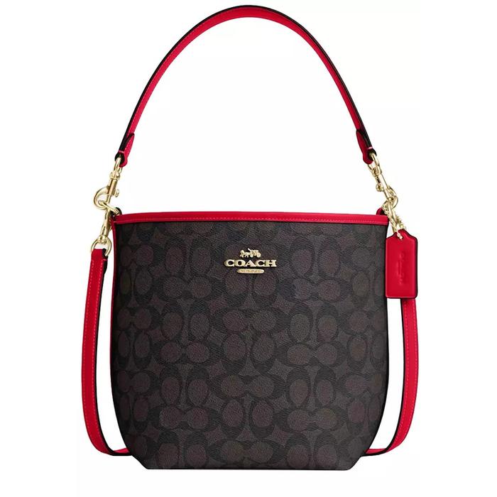 TAs Coach CT800 Signature City Bucket Bag Walnut Bold Red 100% Authentic Original