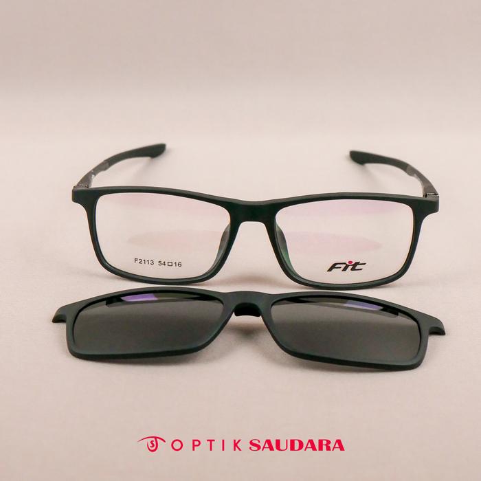 Optik Saudara - Frame Fit - Kacamata Pria Clip On Model Kotak Sporty Kekinian F F2113 C1-3 54 CLIP O