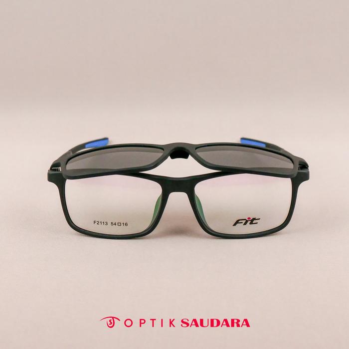 Optik Saudara - Frame Fit - Kacamata Pria Clip On Model Kotak Sporty Kekinian F F2113 C1-2 54 CLIP O