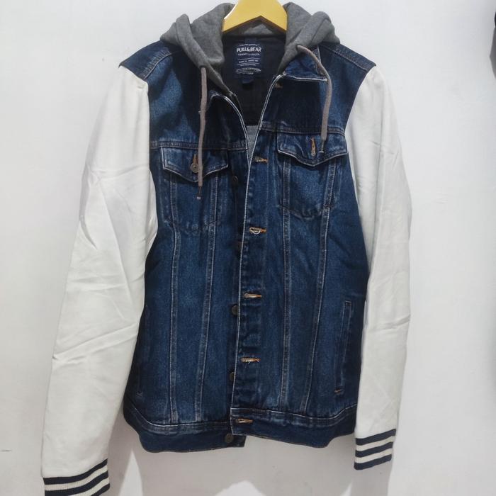 Pull&bear jaket denim hoodie Pria size on tag L