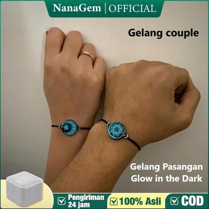 GELANG COUPLE PASANGAN GLOW IN THE DARK BINTANG BULAN TITANIUM MATAHARI DAN BINTANG BULAN COUPLE BER