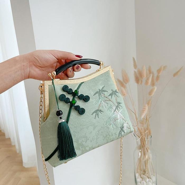 Dracaena sanderiana Embroidery Handheld Bag Women's Subao New Big BagStyle Elegant Cheongsam Bag
