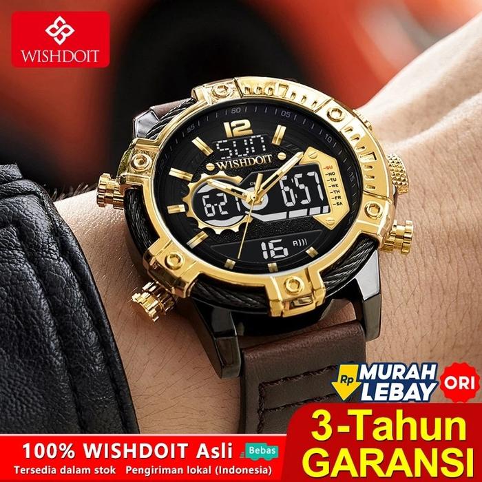 WISHDOIT Jam Tangan Pria Anti Air Asli Terbaru Kelas Atas Tali Kulit Hitam Jam Pria Fashion Keren Ol