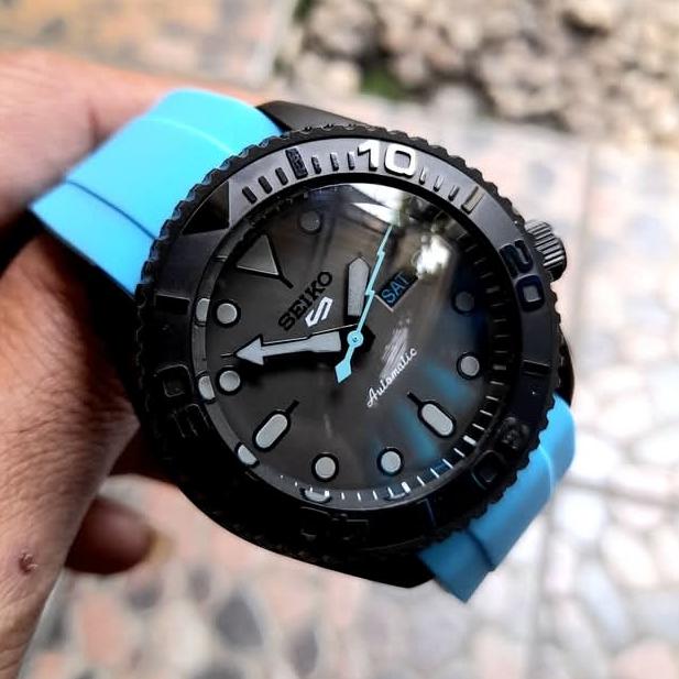 seiko mod srpd black stealth  dial custom dial nh36 movement srpd black mod