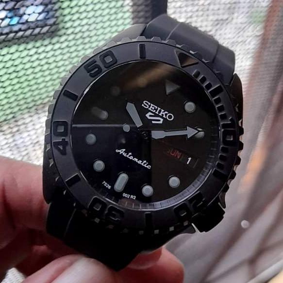 seiko mod srpd black stealth  dial custom dial nh36 movement srpd black mod