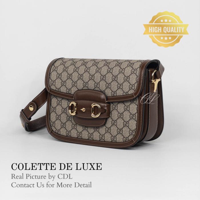 Tas Wanita Codeluxe Horsebit 1955 Small Shoulder Bag GG Supremme Canvas GG Supremme/Brown GHW