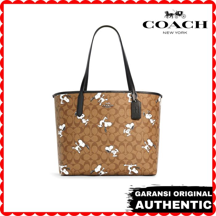 Tas Tote Bag Coach Wanita City X Snoopy Signature Canvas Original Branded Authentic