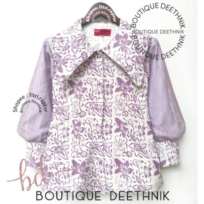 TERLARIS Deethnik blus batik cap asli warna ungu muda mix brokat