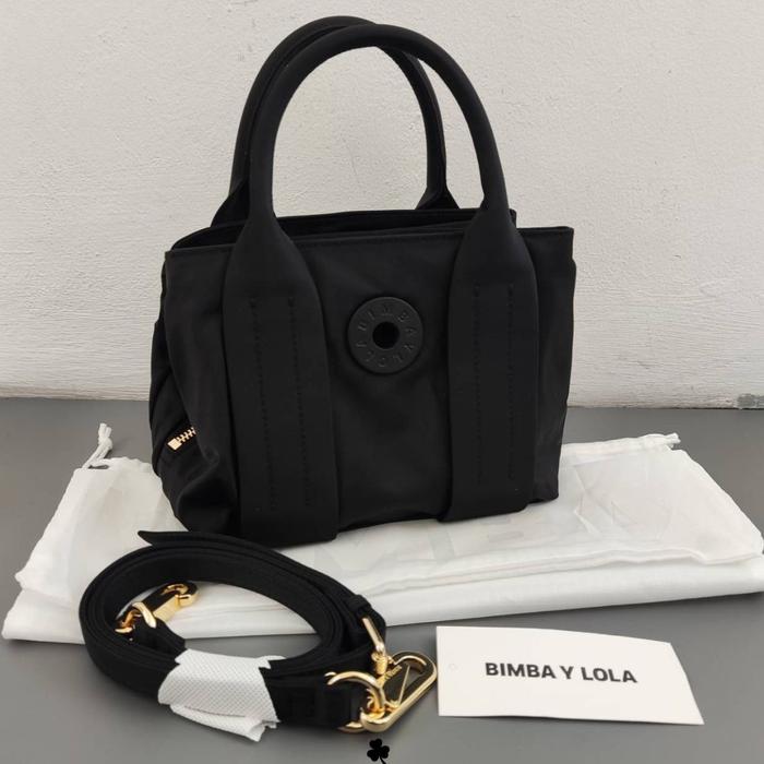 Nwt tas B*imba Y Lola Nylon Shopper Tote Logo Xs Bag Black Matte SALE