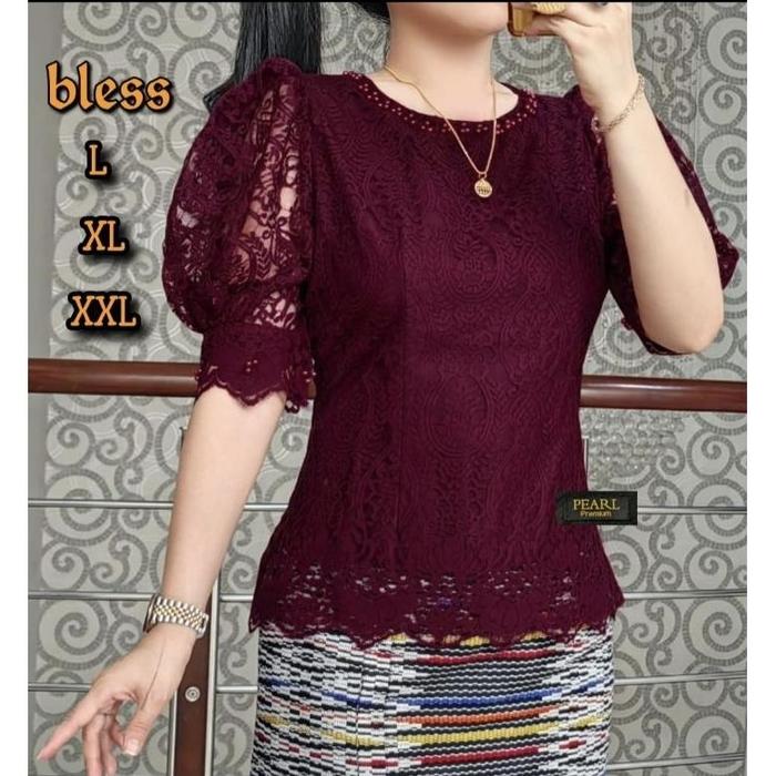 TERLARIS Atasan brokat wanita import premium kebaya lengan balon atasan kebaya payet ful furing semi