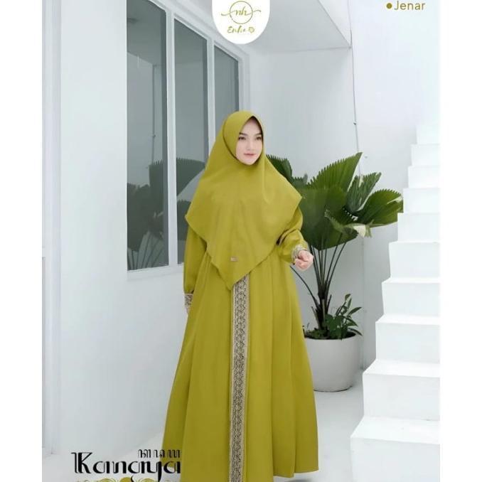 Gamis syari set khimar jumbo/Gamis Kanaya/Bahan Crepe