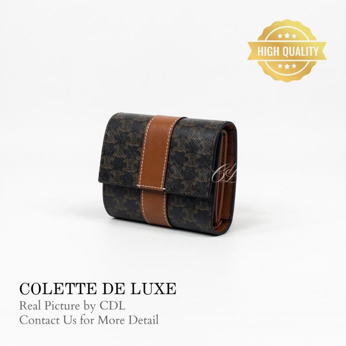 Wallet Codeluxe Small Trifold Wallet Triomphe Canvas & Lambskin Leather Tan GHW