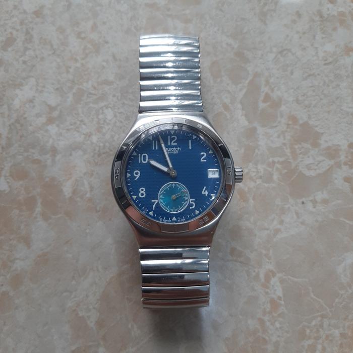 Jam Tangan Swatch Irony Blue Dial Split Second date Rare Unik Obat Ganteng Murah