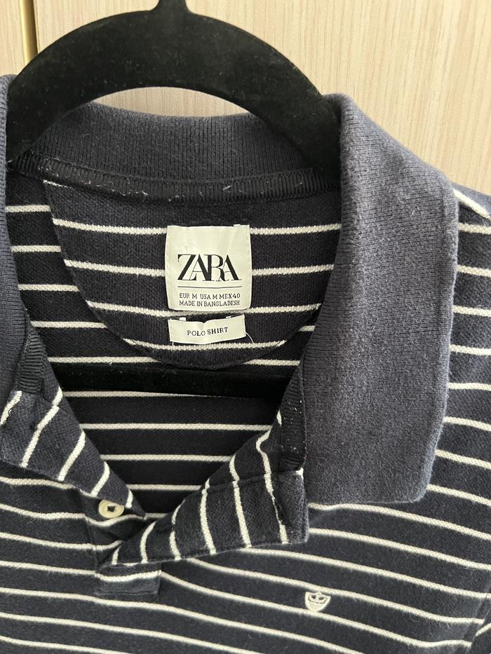 zara polo shirt kemeja second bekas biru tua navy putih like new pria men garis old money