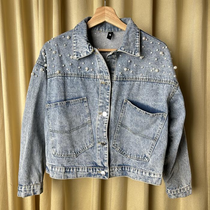 PRELOVED Crop Denim Pearl Jacket T038J
