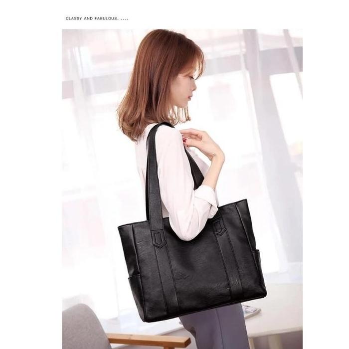 Tas Totebag Kulit Kapasitas Besar Tote Bag Kulit Tas Wanita Kekinian Fasion Warna Tas Bahu Hitam Cok