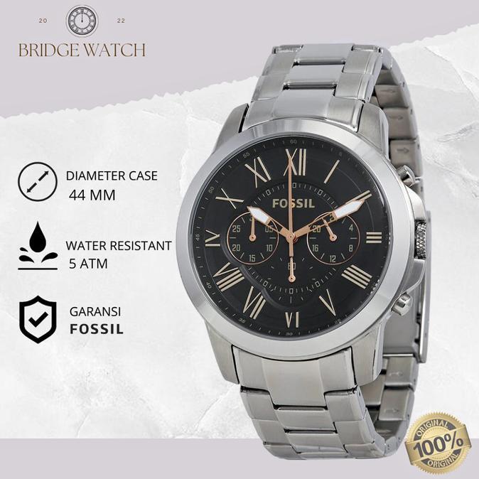 Terbaru Jam Tangan Pria Fossil Grant Chronograph Silver Mewah Original Fs4994 Terlaris