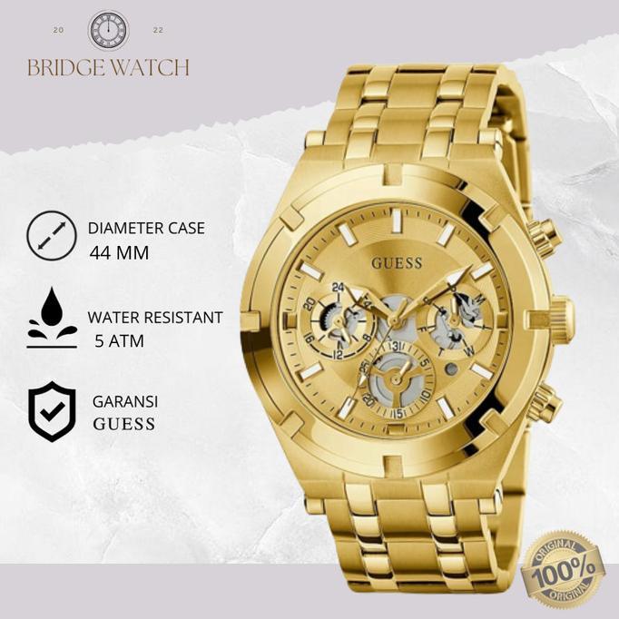 Terbaru Jam Tangan Pria Guess Gw0260G4 Gold Tone Continental Mewah Original Terlaris