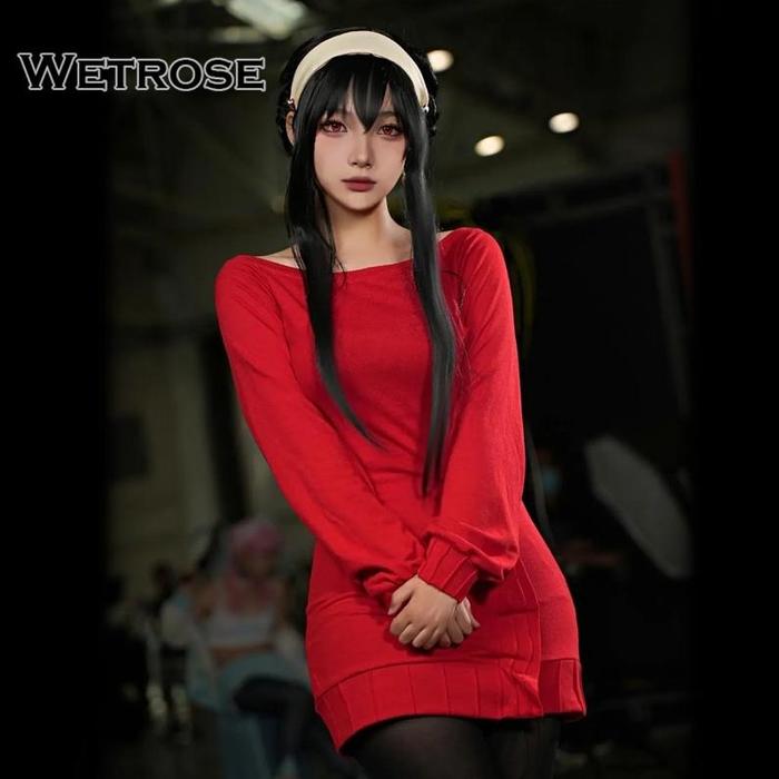 Premium Spy X Family Yor Forger Daily Red Top Cosplay Costume Dress Sweater Set High Quality