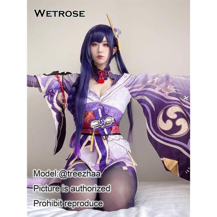 Premium Genshin Impact Raiden Shogun Shougun Baal Ba'al Cosplay Women Costume Kostum Full Set, Raide