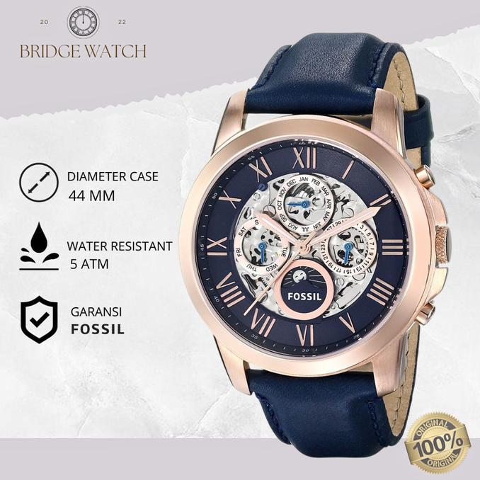 Terbaru Jam Tangan Fossil Grant Automatic Pria Kulit Blue Navy Original Me3029 Terlaris