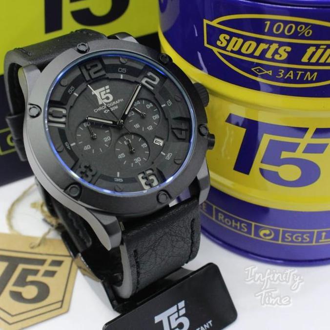 Terbaru Jam Tangan T5 H3476G Pria Analog Chrono Dan Tanggal Aktif Tali Kulit Kualitas Original Tahan