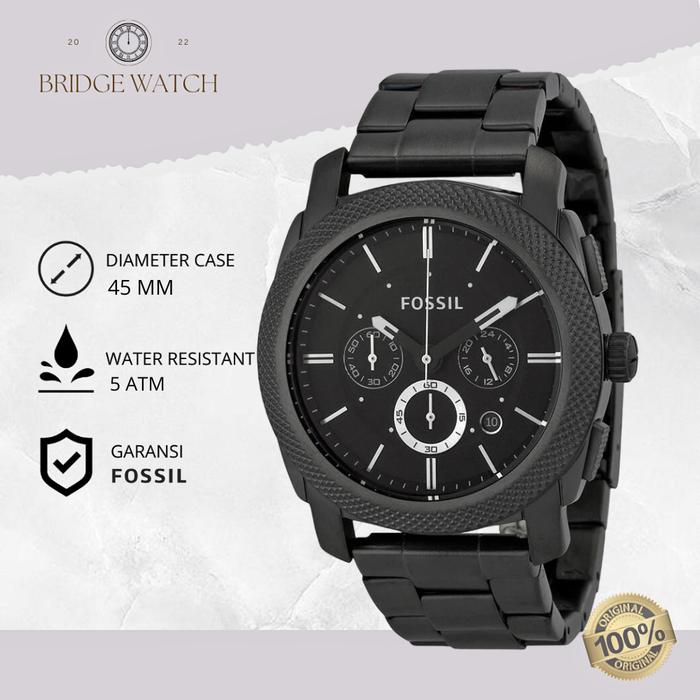 Jam Tangan Pria Fossil Machine FS4662 Chronograph Smoke Black Stainless Steel Strap Rantai Sporty Me