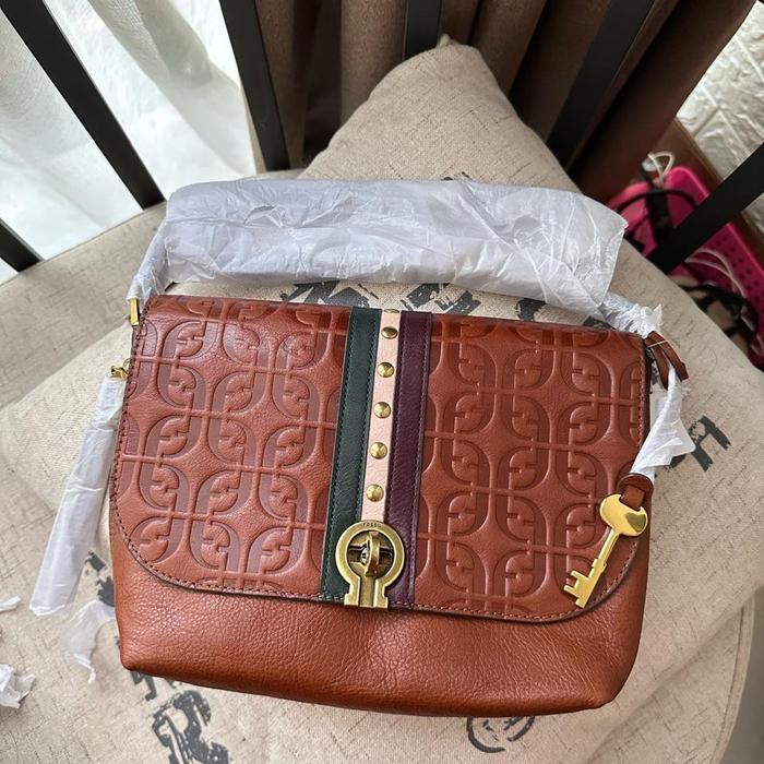 Fossil Maya Flap Small Crossbody Multi Brown New