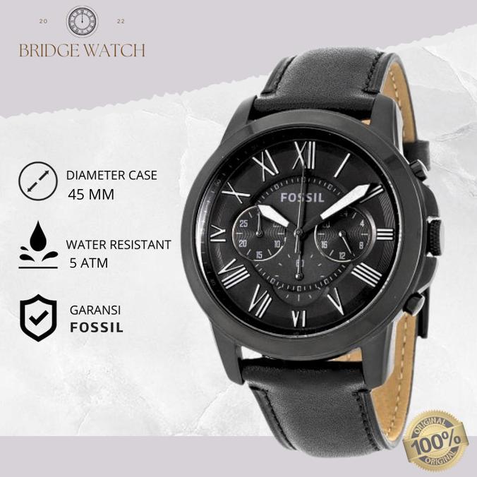 Terbaru Jam Tangan Pria Fossil Grant Chronograph Kulit Black Original Fs5132 Terlaris