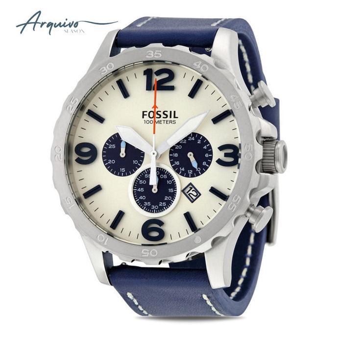Terbaru Jam Tangan Fossil Pria Chronograph Kulit Blue Sporty Original Jr1480 Terlaris