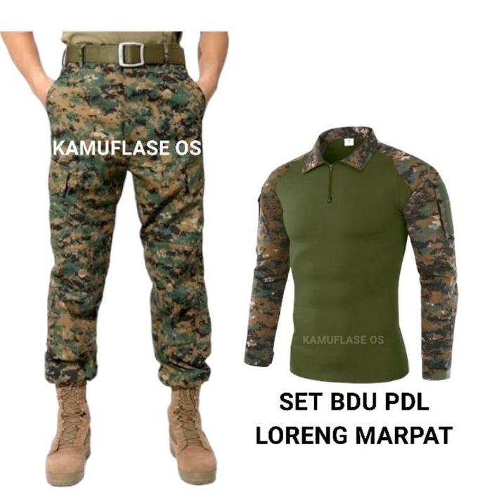 Setelan baju tempur Pakaian Tactical Combat shirt PDU Suit Camouflage Military Desert Woodland- SET 