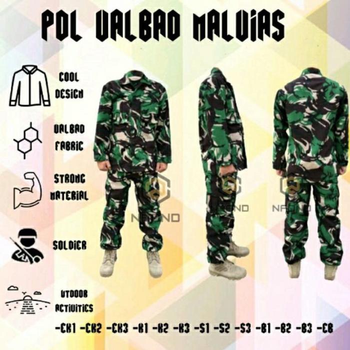 STELAN BAJU PDL VELBED PREMIUM /SETELAN BAJU TEMPUR PDL MALVINAS TNI/BAJU PDL LORENG DINIR LAPANGAN