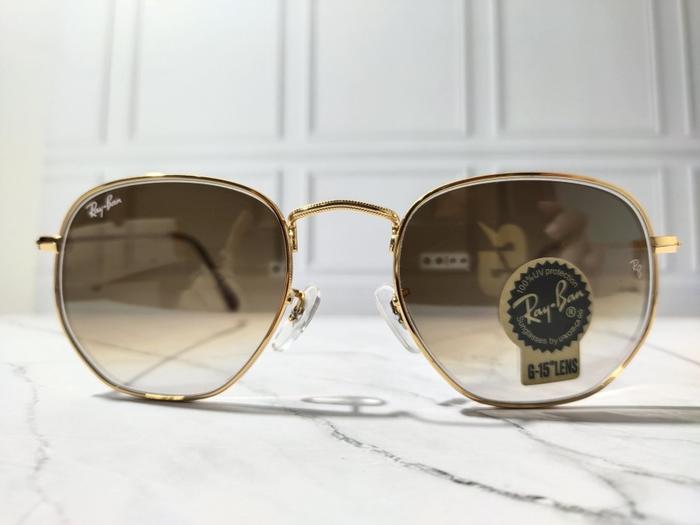 Kacamata Rayban Hexagonal Gold Brown Gradasi Size 51 Original