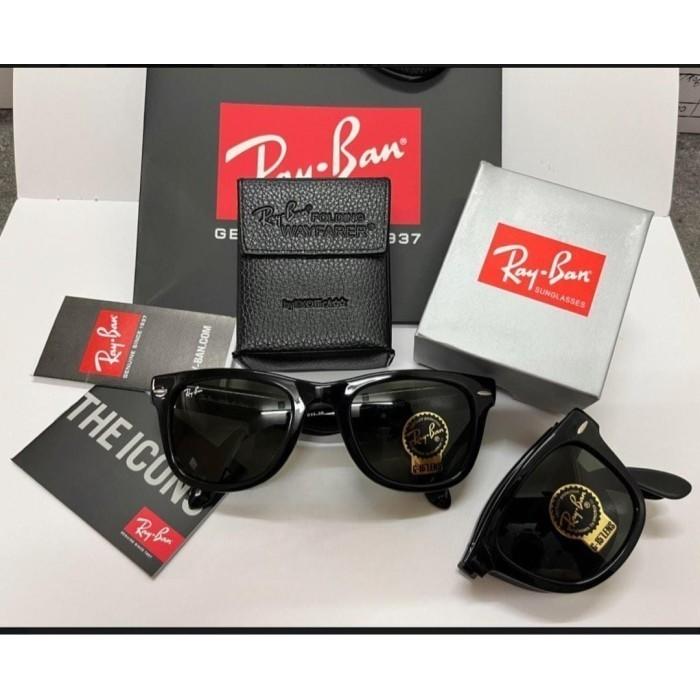 Kacamata Original Rayban Wayfarer RB 4105 Folding Full Black Glossy