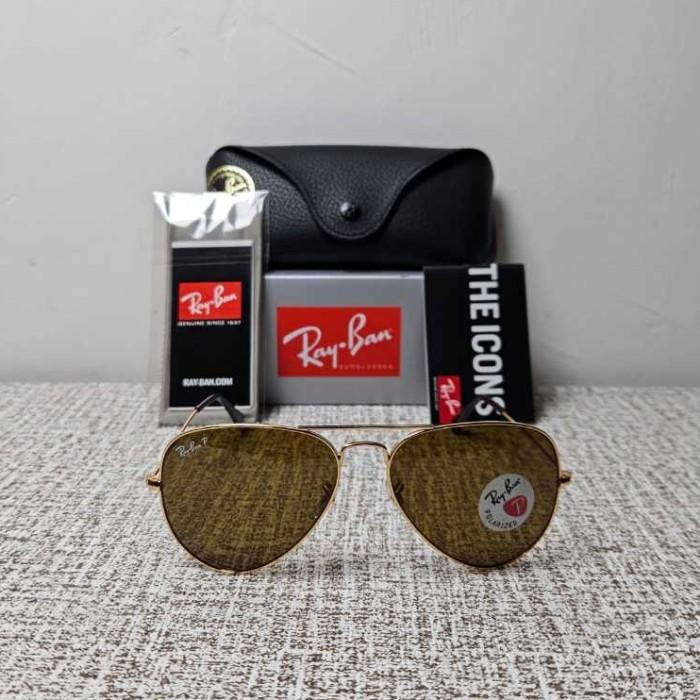 Kacamata Original RB 3025 Aviator 001/57 58 Large Metal Gold Brown Polarized
