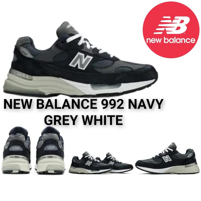 Sepatu NB Sneaker Pria New Balance 992 Navy Grey White Sepatu Casual Sport Lari Sneakers Running Sho