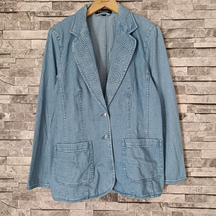 ( size 40 / L ) jaket jeans blazer escada funky denim blazer jacket